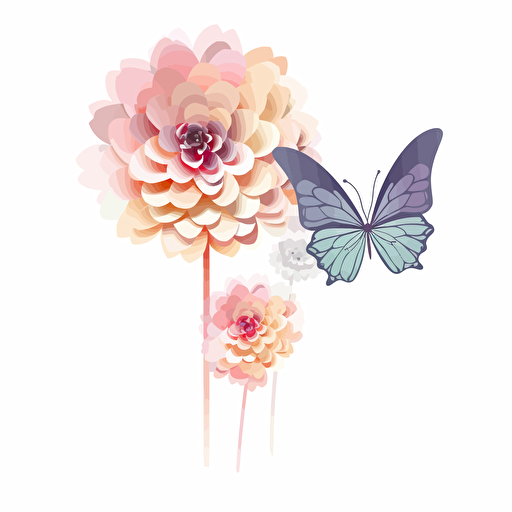 a single mothers day flower no stem, butterfly, use pastel colors only, 2d clipart vector, minimalistic , hd, white background