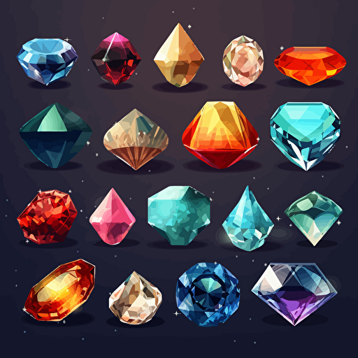 Gems, items, shiny object, high detail, symmetrical, vector, cartoon
