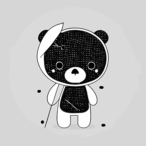 a kawaii minimalist black and white vector drawing of a cute teddybear with injuries