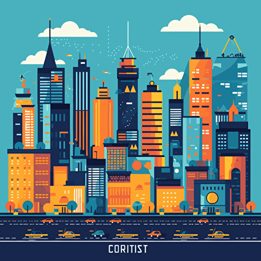 a fintech footer vector illustration showcsing city