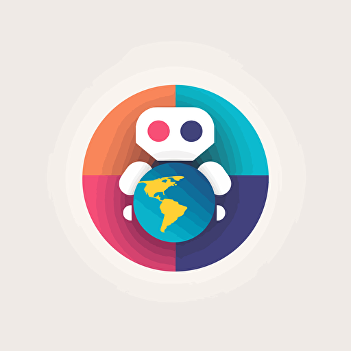 flat vector logo of circle, gradient, Robot wrapped around earth, simple minimal, by Ivan Chermayeff