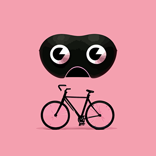 simple black bicycle with eyes and a mouth, flat design, pink background, vector , 2d, smooth, cute,