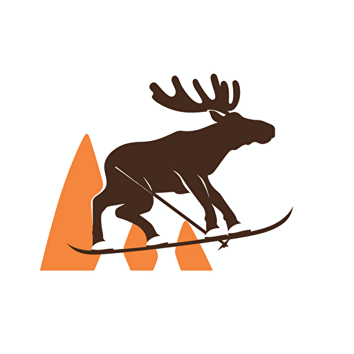 moose and skier, 2D vector, simple, logo style, white background