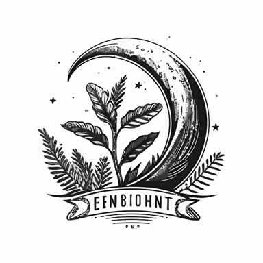 A logo for a bookstore with crescent moon and a plant , extreme simplify design sketch, symbol , vector style, on a plain white background