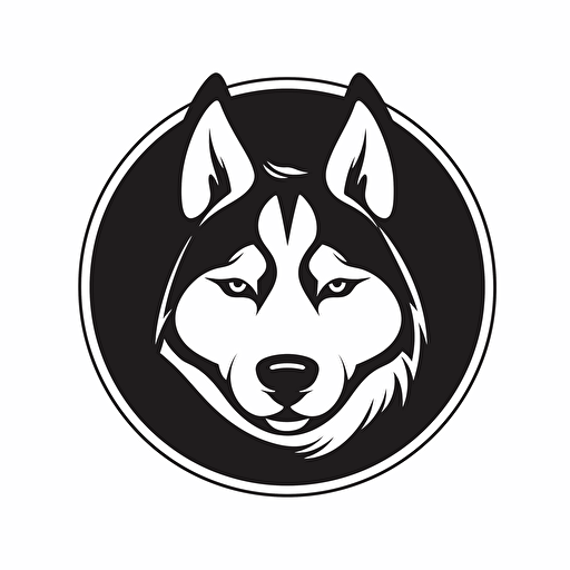 simple mascot iconic logo of a front-viewed husky for an Arctic dog sled expedition, black vector on a white background