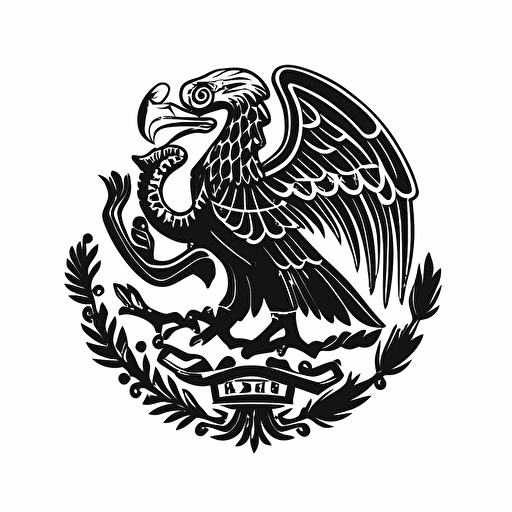 simple geometric mascot iconic logo of mexican eagle with snake black vector, on white background
