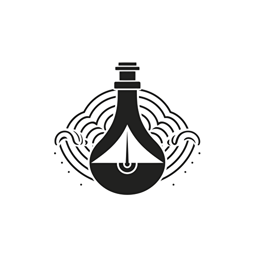 simple vector logo of an Erlenmeyer bottle, in it is an audio wave, black white, no colors, simple, flat, icon