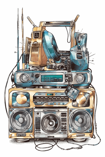 watercolor vector art, Boombox, inspired by Japanese color palettes, white background, depth, detailed