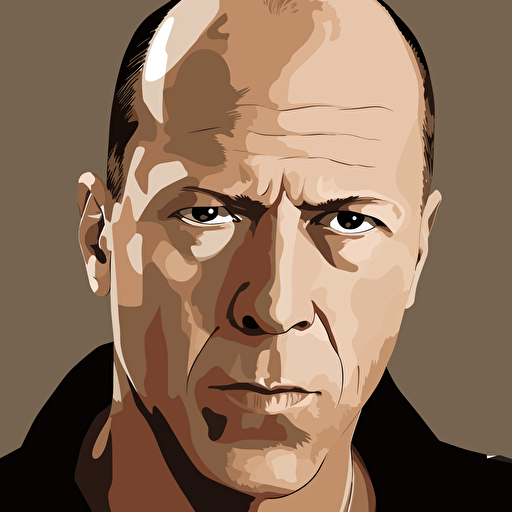 bruce willis in movie 'die hard', vector, saturday morning cartoon style