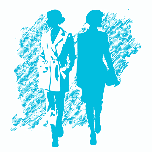 2 elder, Rebellious, Girls Night Out, light blue color, white background, simple design, vector style, white outline over silhouette