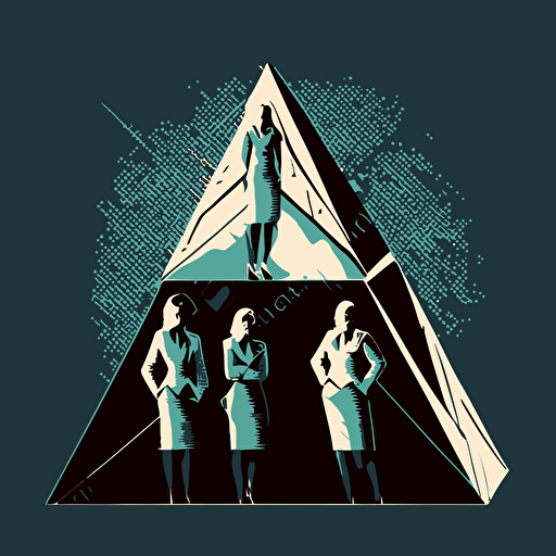 four Businesswomen in business suit on piramide, highly detailed vector illustration