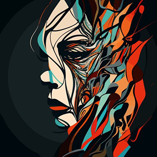 abstract face drawing, vector, 4:5