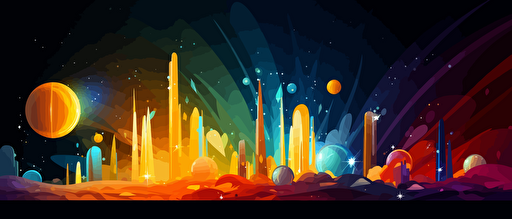 vector space stylistic, comets, sun, cool lighting