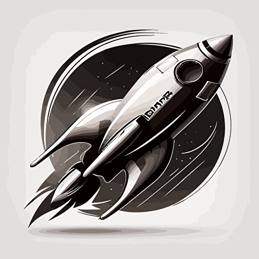 vector image of a rocket ship that's black and white that looks like a logo for a business