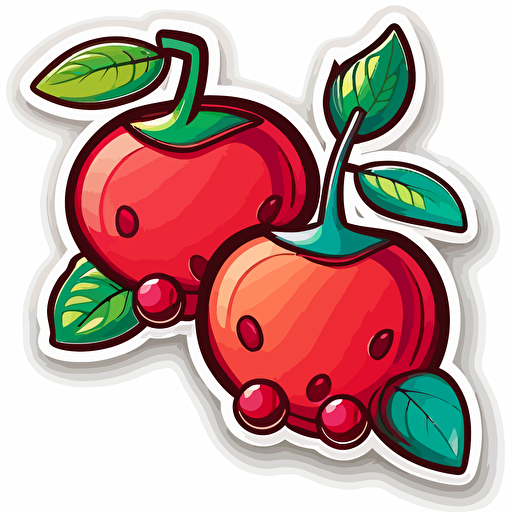 sticker, two cranberry fruit, cartoon style, contour, vector, vibrant colours, white background