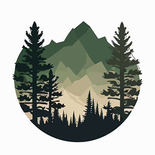 a simple logo of a mountain, with pine trees in foreground, flat, vector, 2D, no color, anime, no text