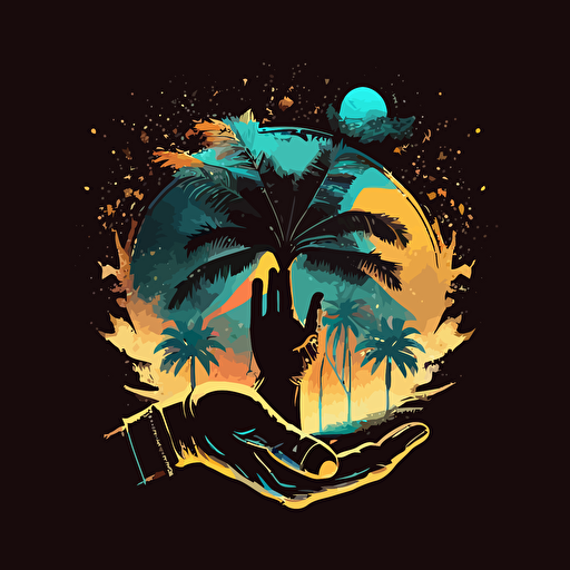 vector logo, palm in space, in hands