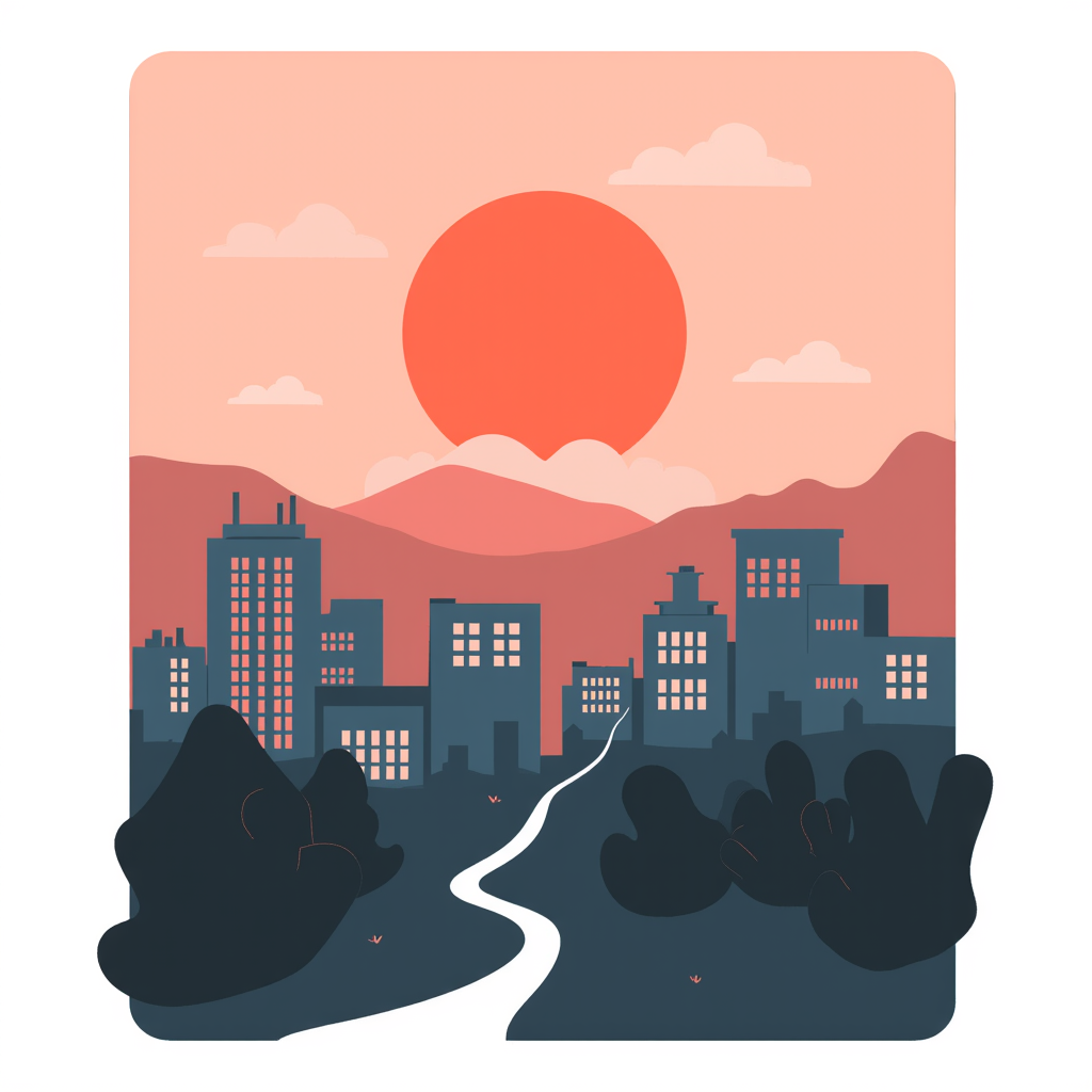 a sunsetting over a city