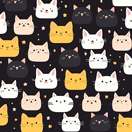 cat wall pattern illustration, vector style, kawaii