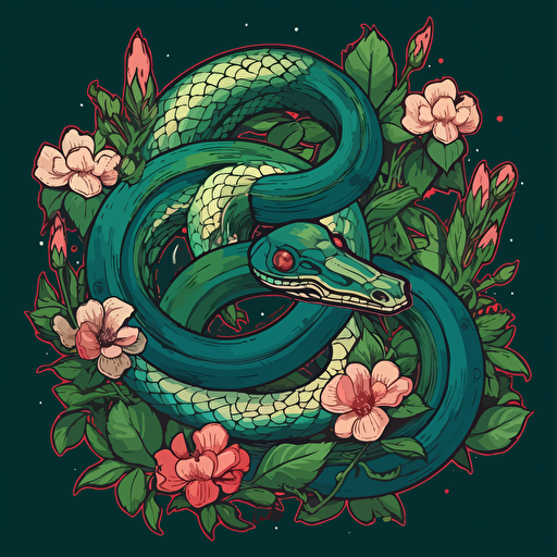 beautiful snake in the lilies, vector style, by Namasri Niumim