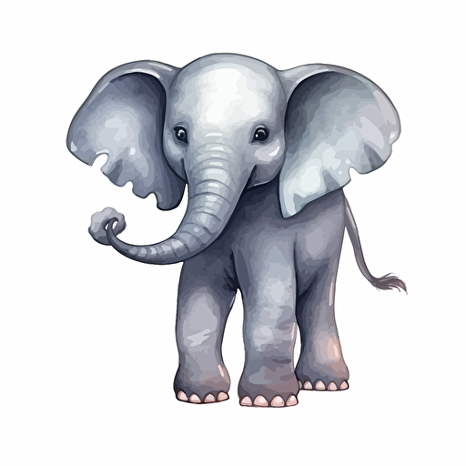 elephant, detailed, cartoon style, 2d watercolor clipart vector, creative and imaginative, hd, white background