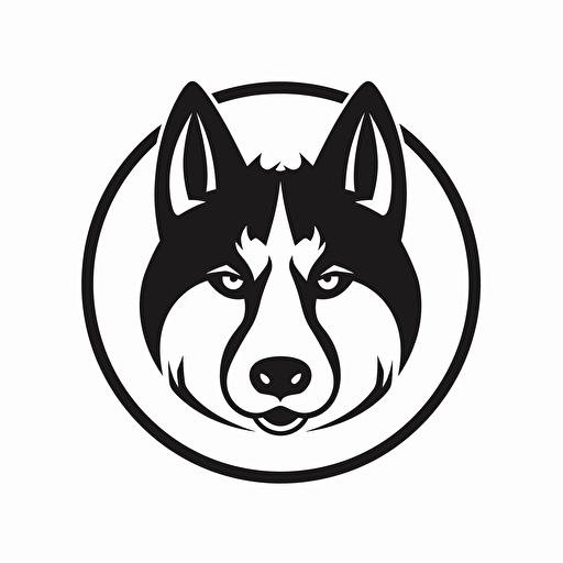 simple mascot iconic logo of a front-viewed husky for an Arctic dog sled expedition, black vector on a white background