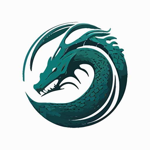 geometric, Futuristic, minimalist iconic logo of a sea serpent, blue emerald vector, on white background