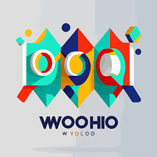 Design a logo for "woohoo". Geometric, vivid color, only three color, simple vector, memphis style, genz taste, in white background
