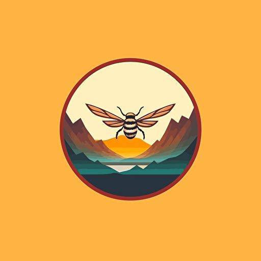 logo, part of bee, mountain, artistic, vector, minimalistic, solid colored background,