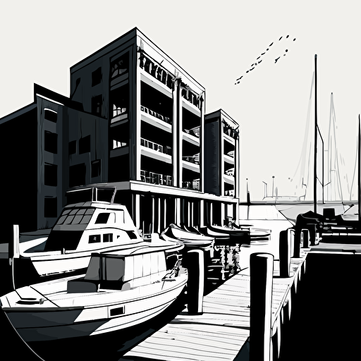 simple vector drawing of marina buildings and dock