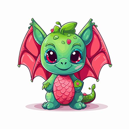 little watermelon dragon, cartoon, vector style