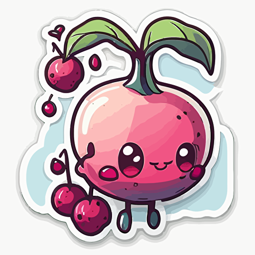 sticker, cranberry fruit, kawaii, contour, vector, vibrant colours, white background