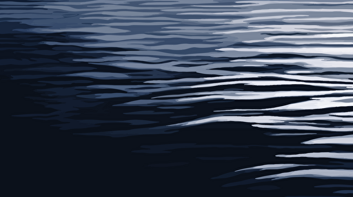 light reflexions on slow moving water, late evening on a clear night, silver dark indigo and white, crisp, vectorial,