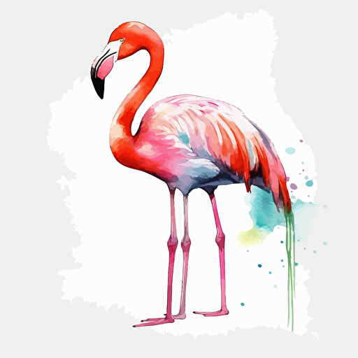 flamingo, detailed, cartoon style, 2d watercolor clipart vector, creative and imaginative, hd, white background