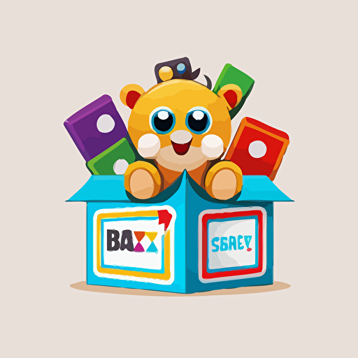 a mascot logo of a box with toys, simple, vector