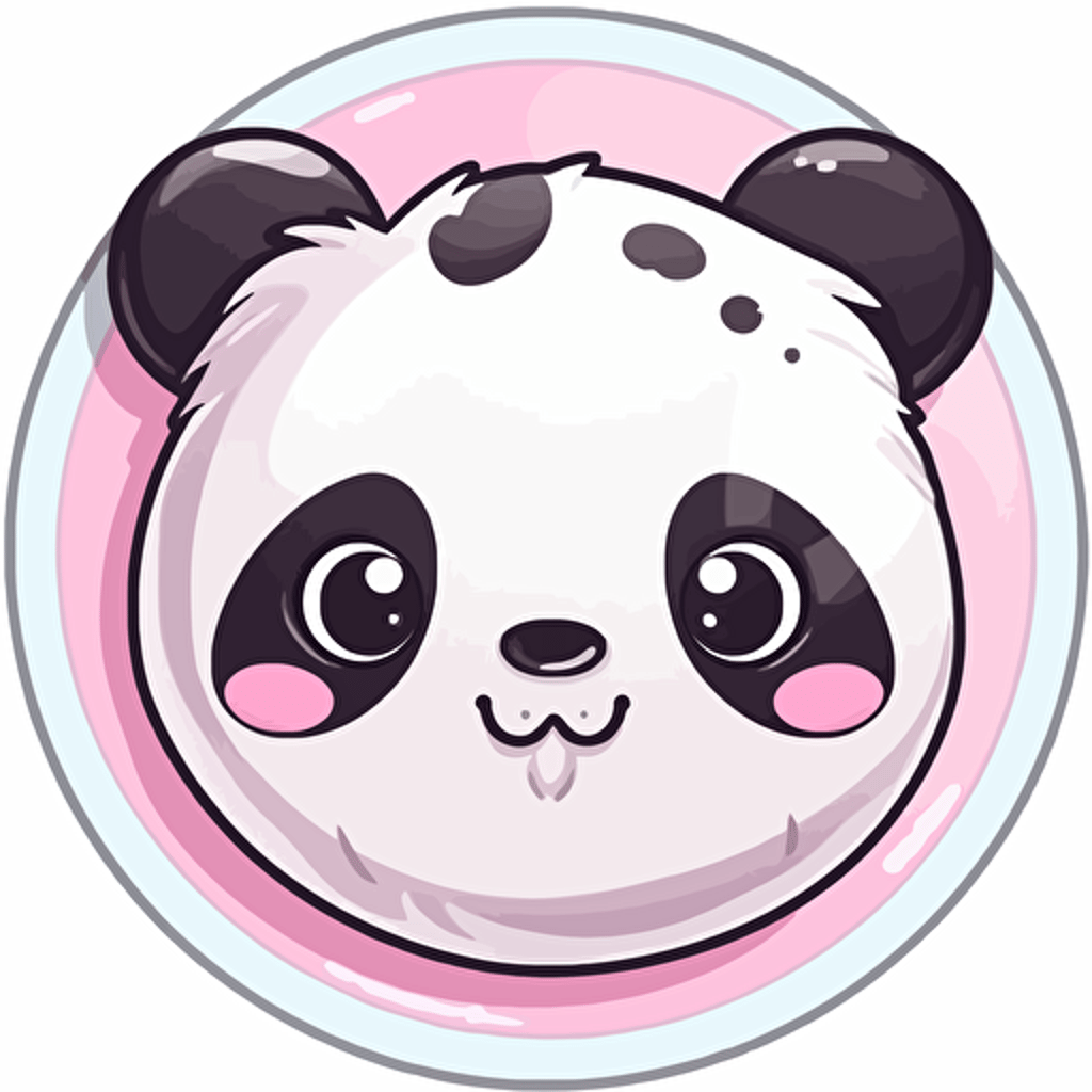 sticker, chubby round panda, kawaii, cute and happy, contour, vector, white background