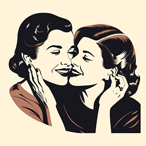 vector image of aA laughing mother and laughing child sharing a secret whisper in ear, logo art, brand logo, black and white, no background,
