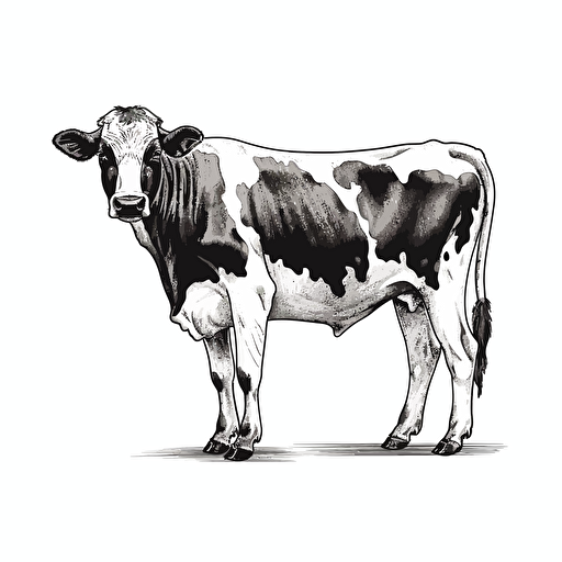 black and white cow vector, side view, very simple line, white background