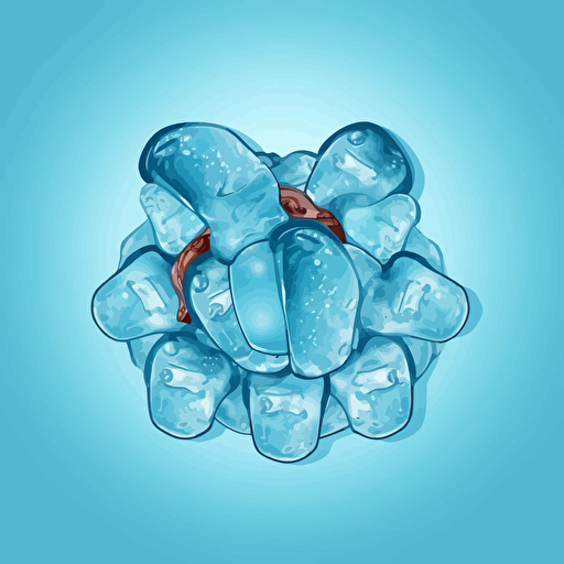a frozen human liver organ surrounded by ice cubes, vector art