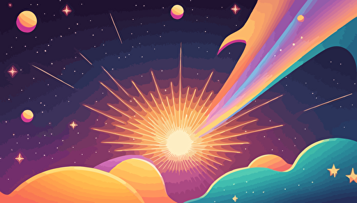 2D Vector, 1970s poster, liminal space backdrop, cosmic stars, pastel, high definition
