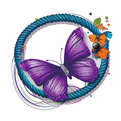 a bracelet embellished with colored beads and a purple butterfly, surrounded by a thin rope, logo, vector illustrated, flat design