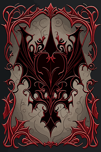 A card back, in the style of [Gothic], featuring [arched shapes], [deep red], [dark gray], and [stylized bats]. Drawn all the way to the edges with no background visible. The card back should have a unique design, with elements of symmetry and repetition, Flat with no shadow, no script, vertical symmetry, while still maintaining a cohesive look and feel. The overall design should evoke a sense of [spooky mystery], sophistication, and [gothic elegance], The final product should be high-quality, vector artwork, suitable for printing on the backs of standard playing cards.