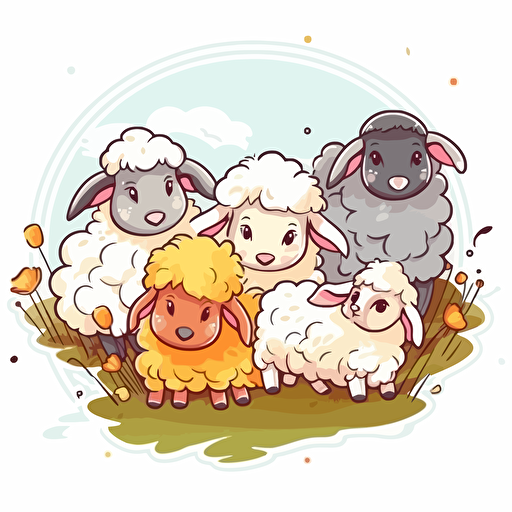 sticker, border colie and sheeps, white background, vector