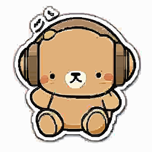 sticker, happy tan shih pooh wearing headphones, kawaii, contour, vector, white background s 250