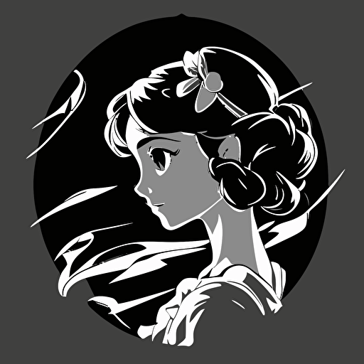 2d vector, anime, studio ghibli, 1930s disney, portriat. Black & white