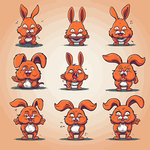 mascot bunny, multiple poses and expressions, 2D, vector