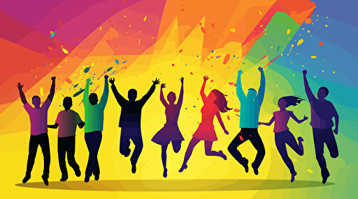 vector art programmers celebrating , colorful , cheerful , happy ,