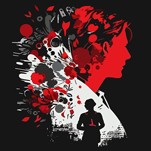 a person telling a story, vector corporate style, red accents