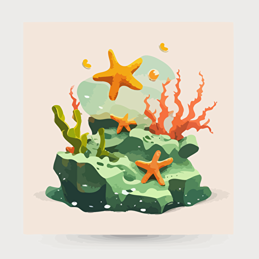 tidepooling, sea stars on a rock, minimalist design, fun vibe, vector, 2d, flat