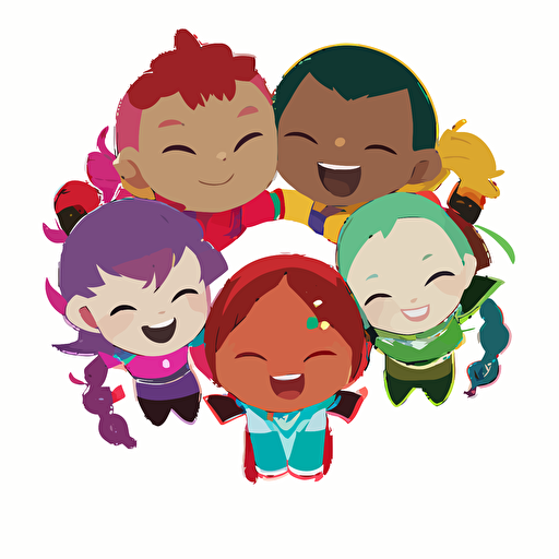 a vector logo with a white background showing 5 children of multiple races and cultures holding each other up